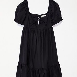 Tie back baby doll dress in black